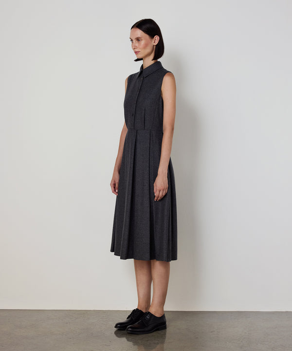 Machka Pleated Flannel Dress Grey Melange