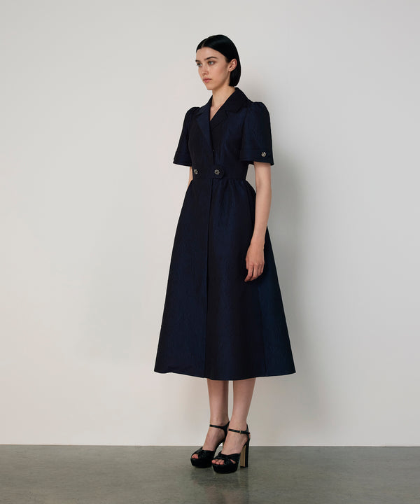 Machka Brocade Wrap Dress Navy