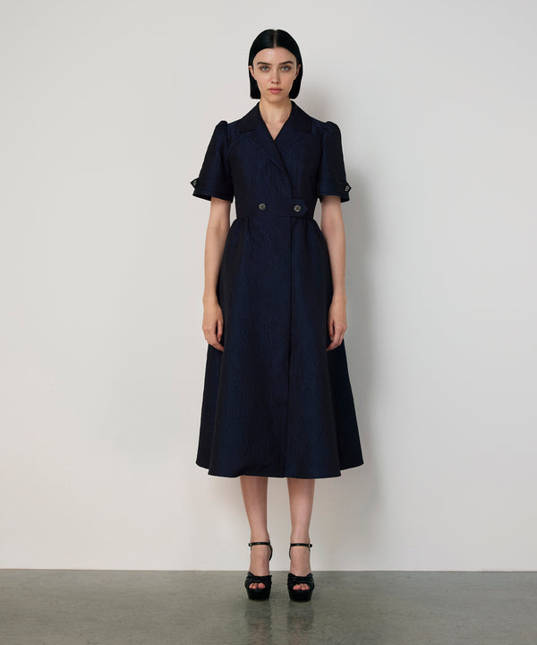 Machka Brocade Wrap Dress Navy