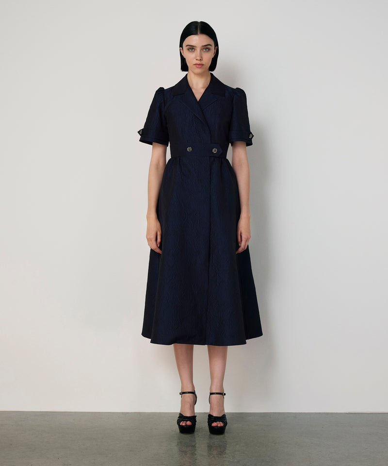 Machka Brocade Wrap Dress Navy