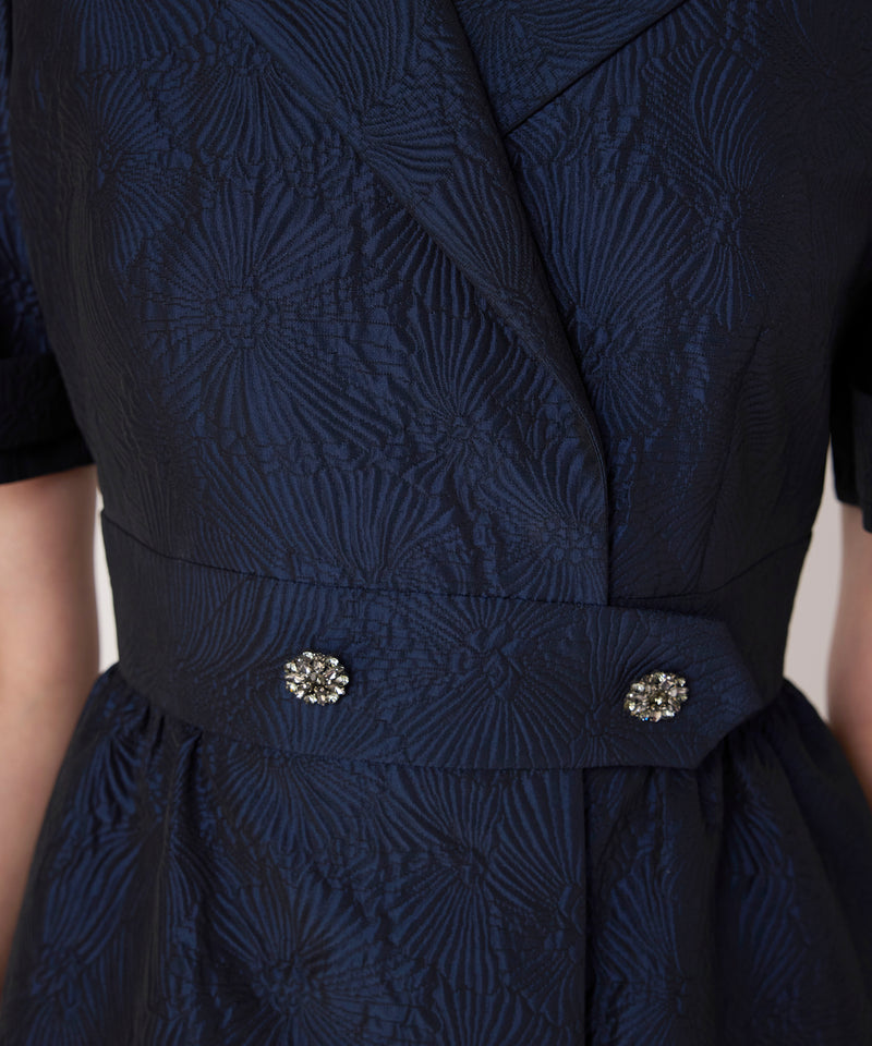 Machka Brocade Wrap Dress Navy