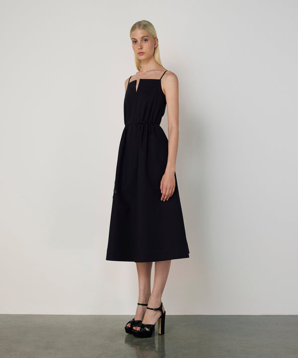 Machka Palm Embroidered Midi Dress Black