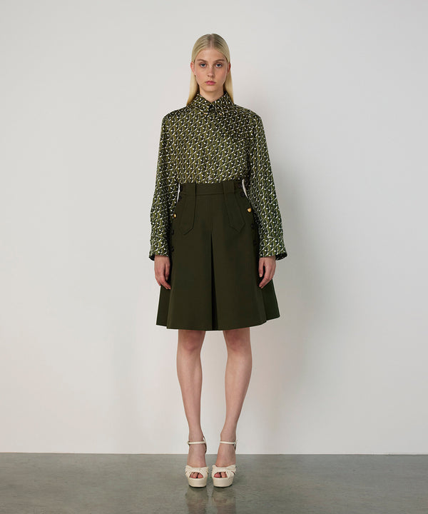 Machka Mixed-Button A-Line Skirt Dark Green