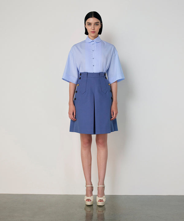 Machka Mixed-Button A-Line Skirt Blue
