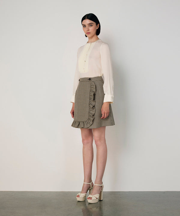 Machka Wool Houndstooth Pattern Skirt Green