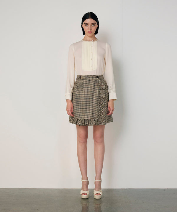 Machka Wool Houndstooth Pattern Skirt Green