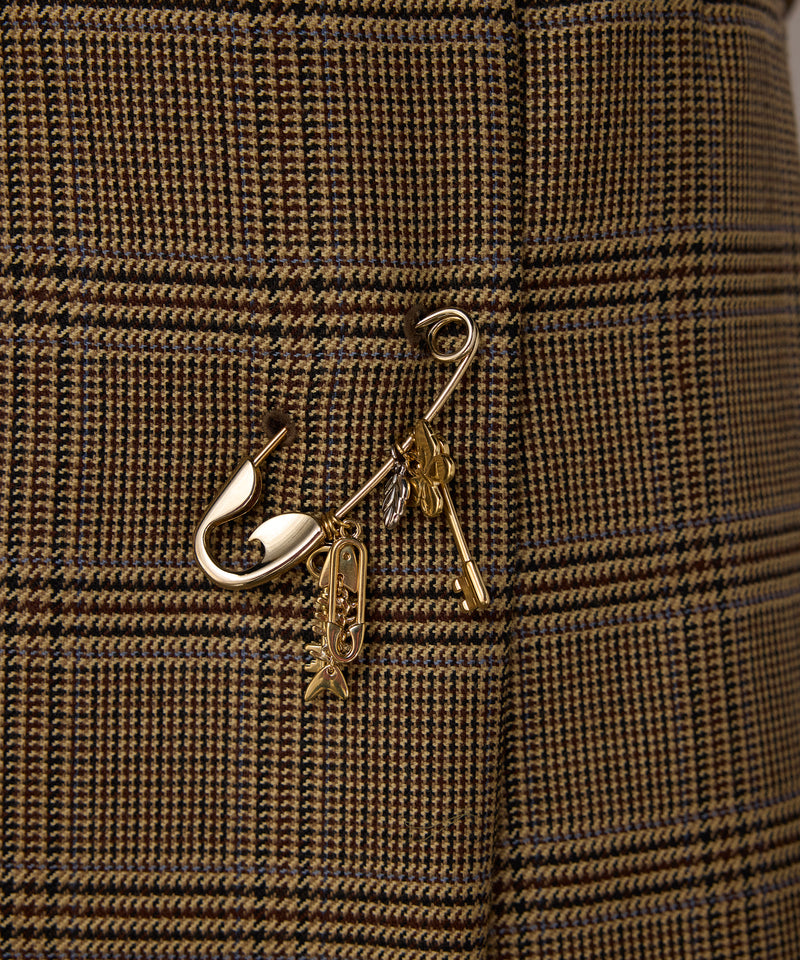 Machka Plaid Wool Skirt Dark Beige