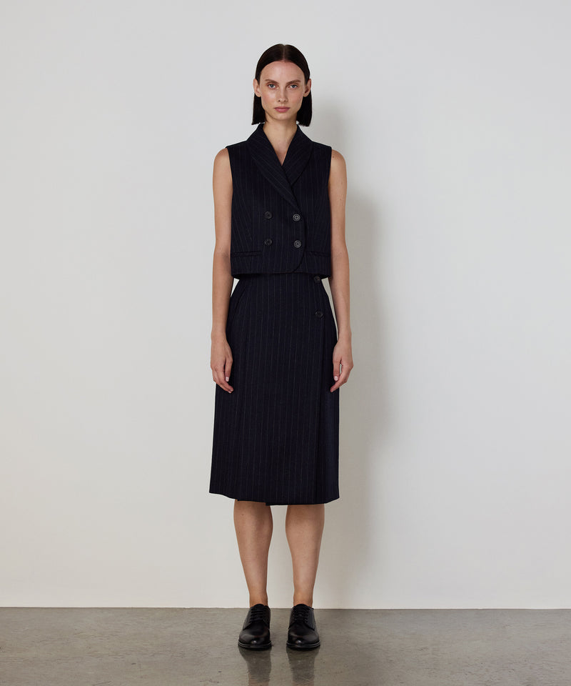 Machka Pinstripe Wool Skirt Navy