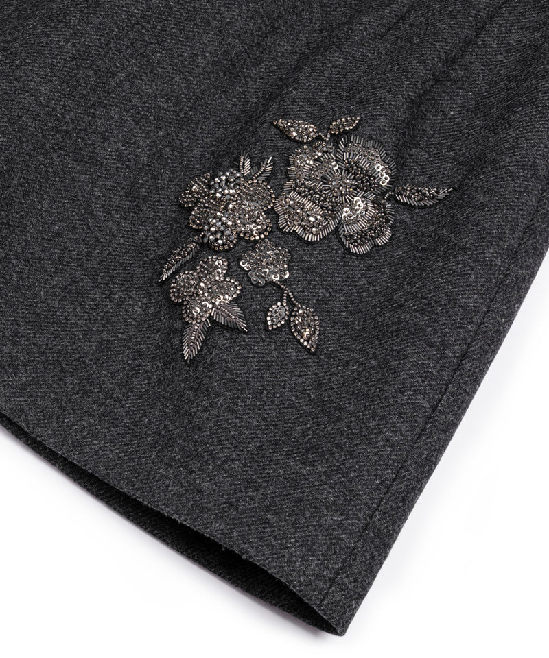 Machka Floral Module Embroidered Wool Skirt Anthracite