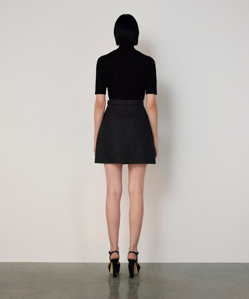 Machka Floral Module Embroidered Wool Skirt Anthracite