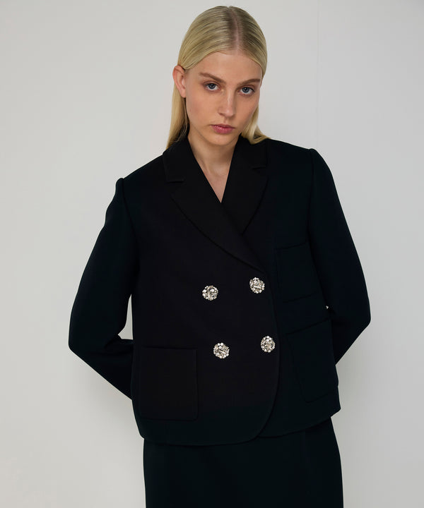 Machka Crystal-Button Double-Breasted Blazer Black