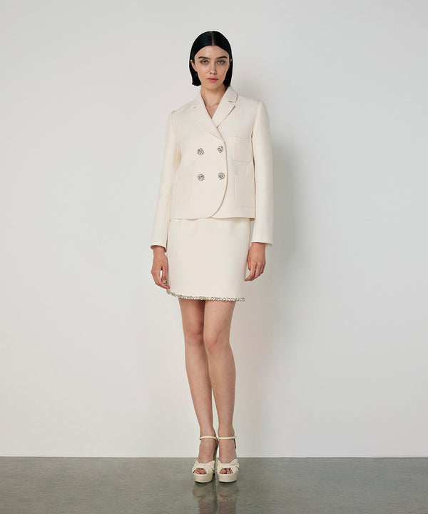 Machka Crystal-Button Double-Breasted Blazer Ecru