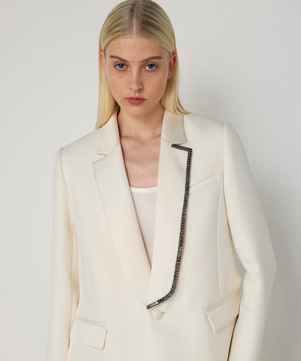 Machka Asymmetric Embroidered Blazer Ecru