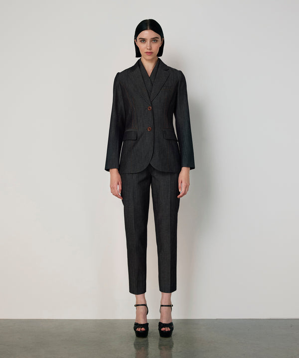 Machka Wool-Blend Blazer With Contrast Stitching Anthracite