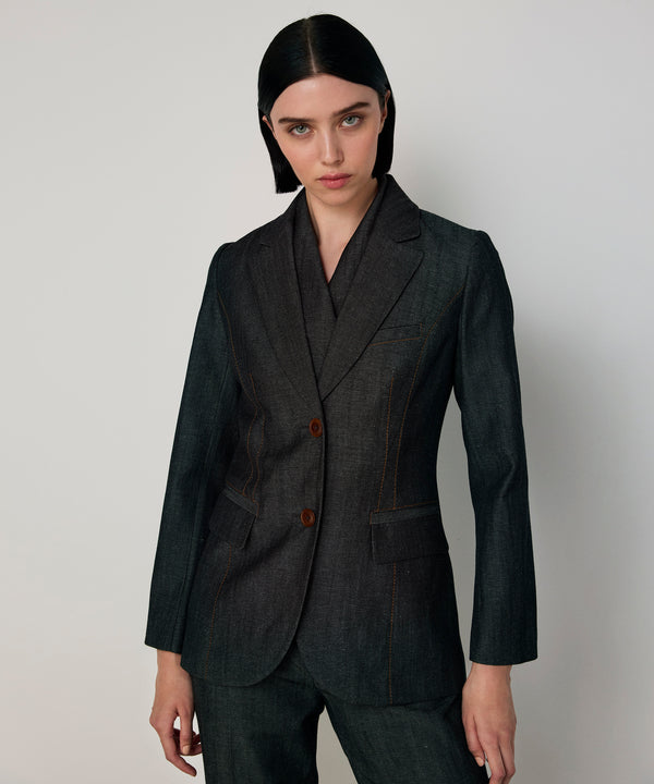 Machka Wool-Blend Blazer With Contrast Stitching Anthracite