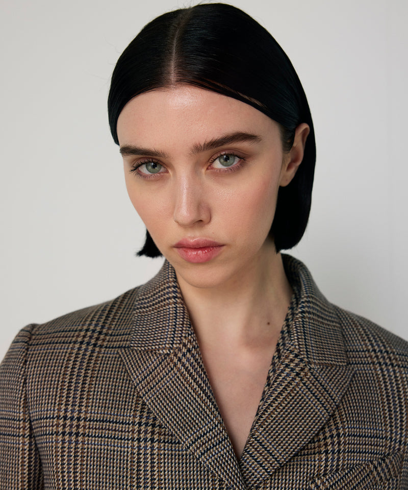 Machka Houndstooth Pattern Wool Blazer Navy