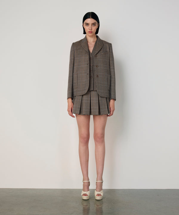 Machka Houndstooth Pattern Wool Blazer Navy