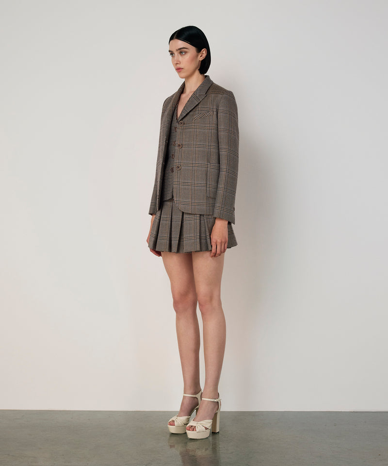 Machka Houndstooth Pattern Wool Blazer Navy