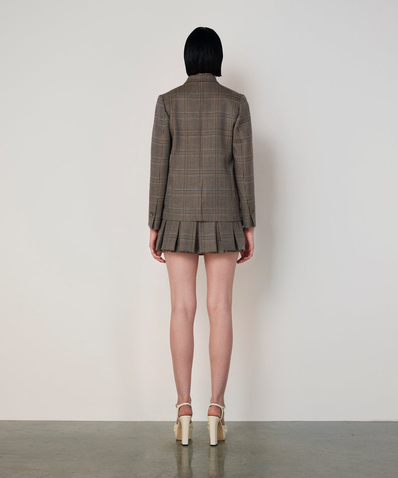 Machka Houndstooth Pattern Wool Blazer Navy