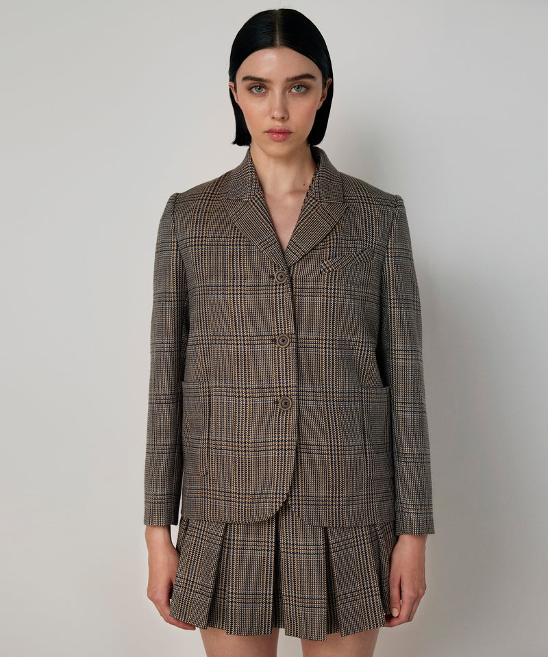 Machka Houndstooth Pattern Wool Blazer Navy