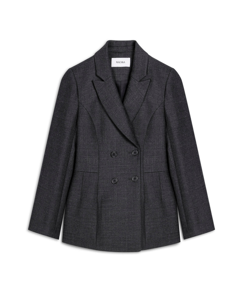 Machka Double-Breasted Wool Blazer Anthracite