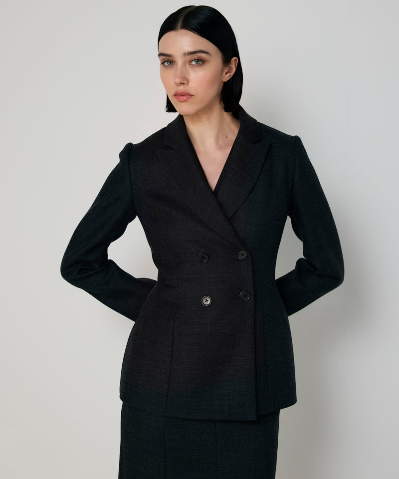 Machka Double-Breasted Wool Blazer Anthracite