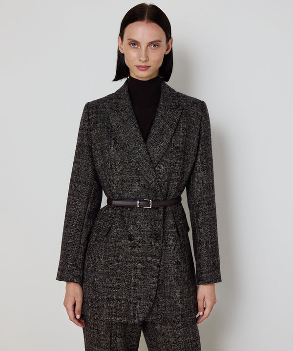 Machka Belted Wool Blazer Dark Brown