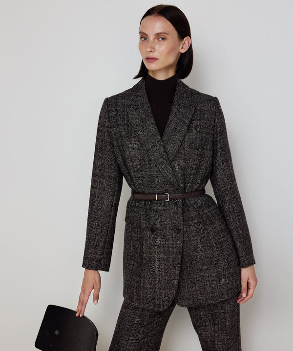Machka Belted Wool Blazer Dark Brown