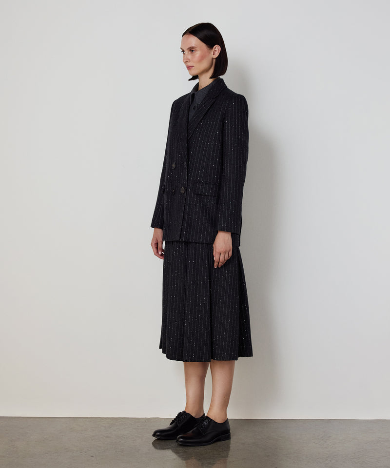 Machka Metallic-Thread Double-Breasted Blazer Anthracite