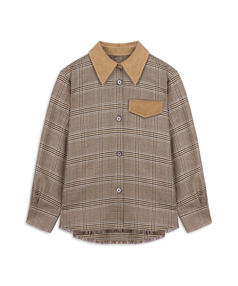 Machka Plaid Pattern Blazer With Contrast Collar Dark Beige