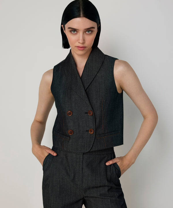 Machka Double-Breasted Vest With Contrast Stitching Anthracite