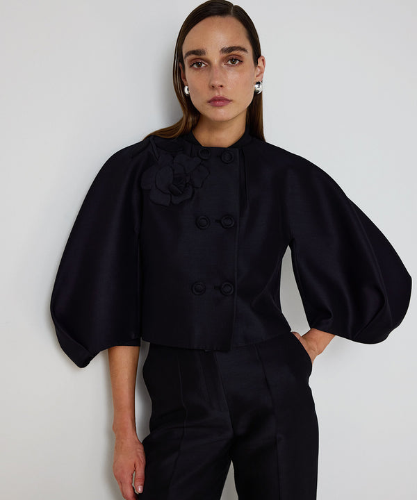 Machka Floral Appliqué Coat Black