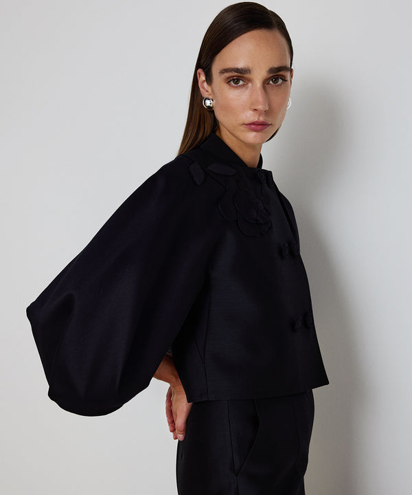 Machka Floral Appliqué Coat Black