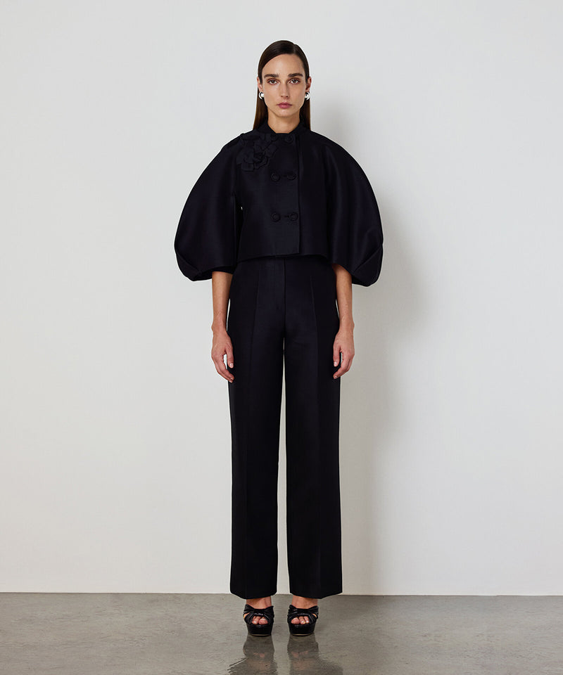 Machka Floral Appliqué Coat Black