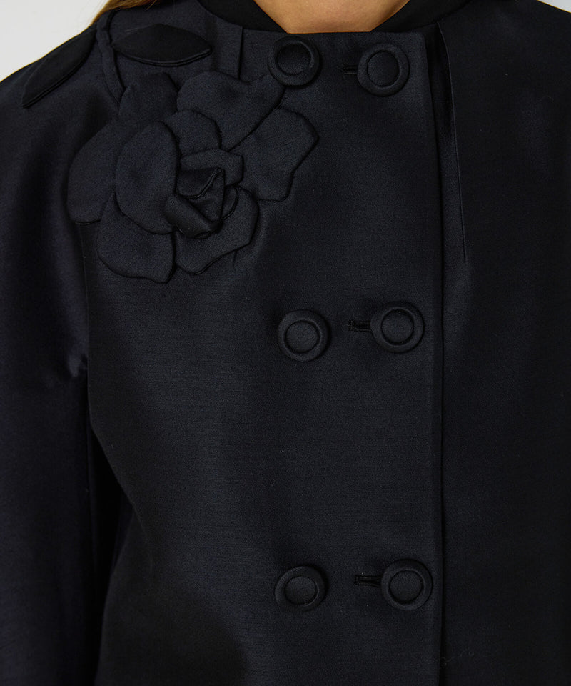 Machka Floral Appliqué Coat Black