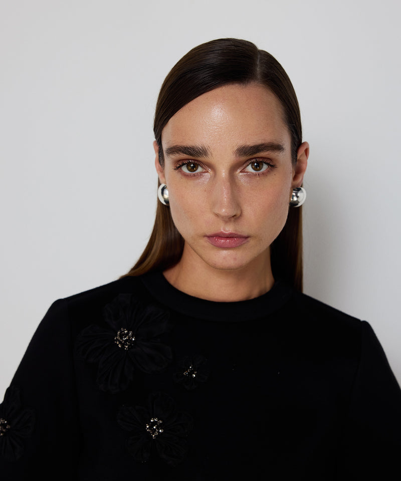 Machka Floral Appliqué Scuba T-Shirt Black