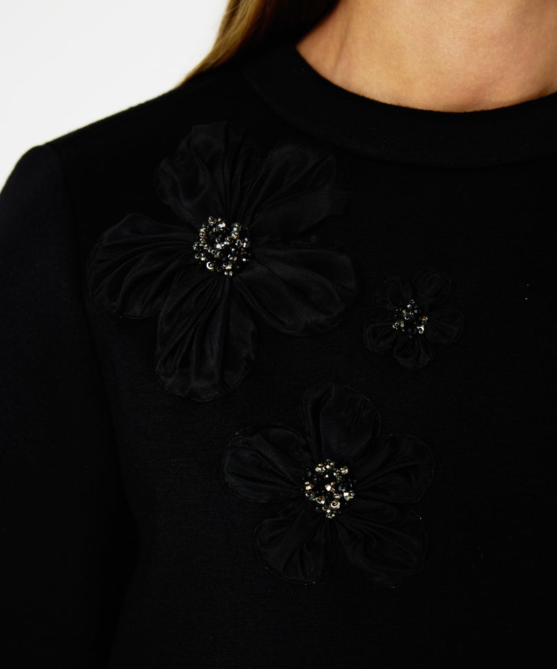 Machka Floral Appliqué Scuba T-Shirt Black