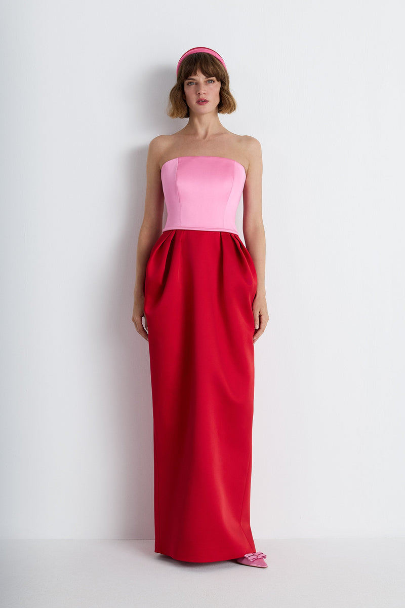 Nean Strapless Color-Block Gown Pink