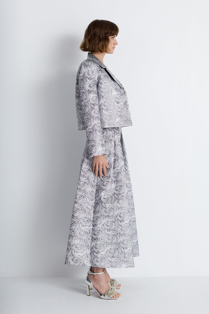 Nean Silver Brocade Cropped Tailored Jacket Dark Silver