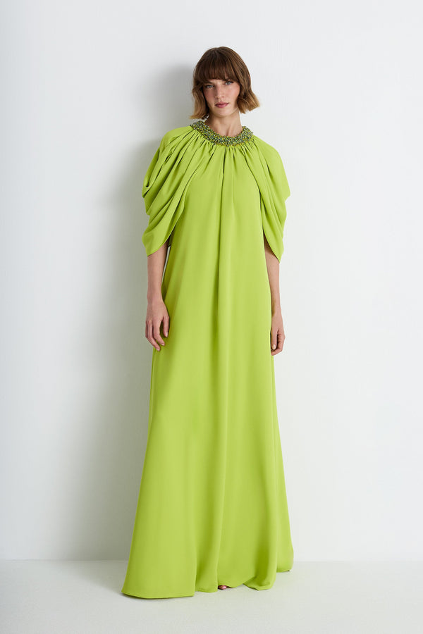 Nean Embellished Neck Cape Gown Lime