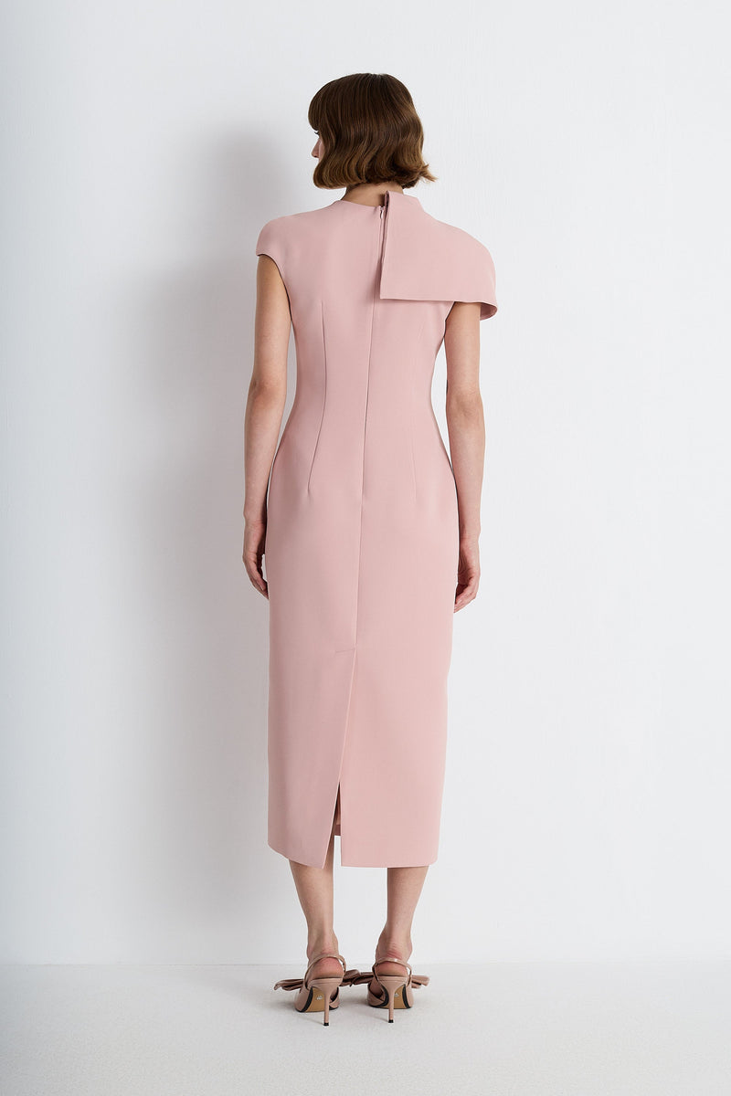 Nean Asymmetric Shoulder Midi Dress Light Pink
