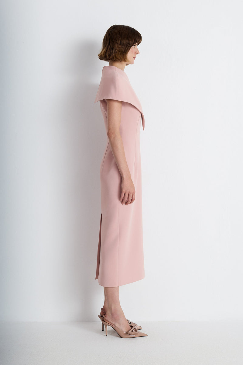 Nean Asymmetric Shoulder Midi Dress Light Pink