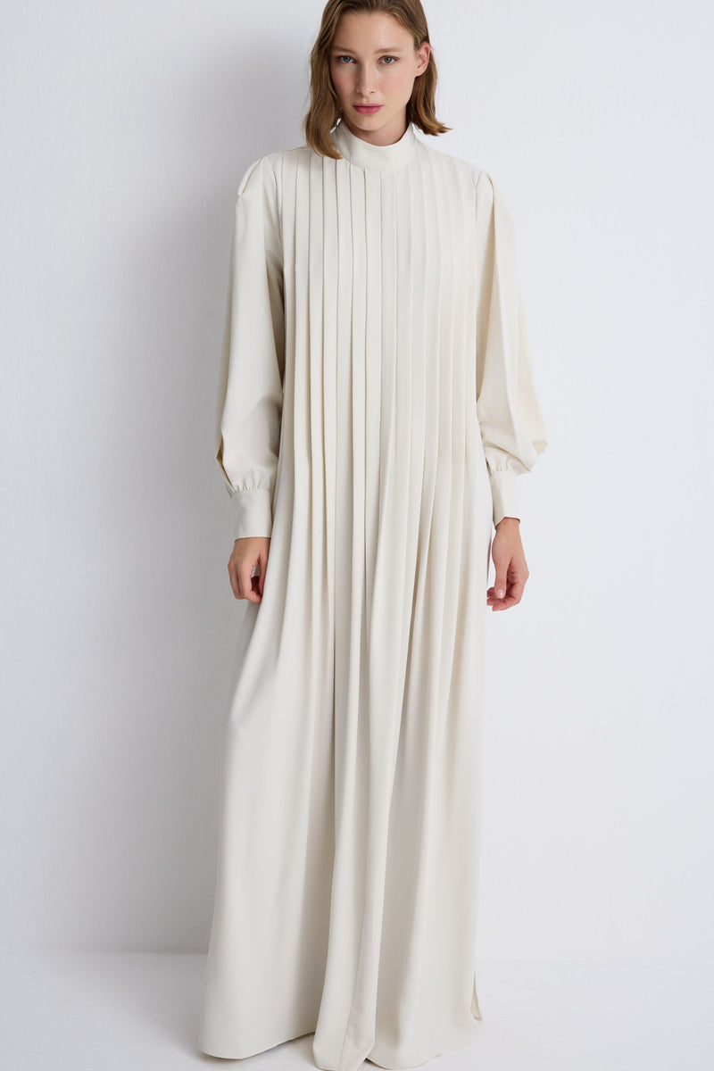 Nean Pleated Long Sleeve Dress Off White