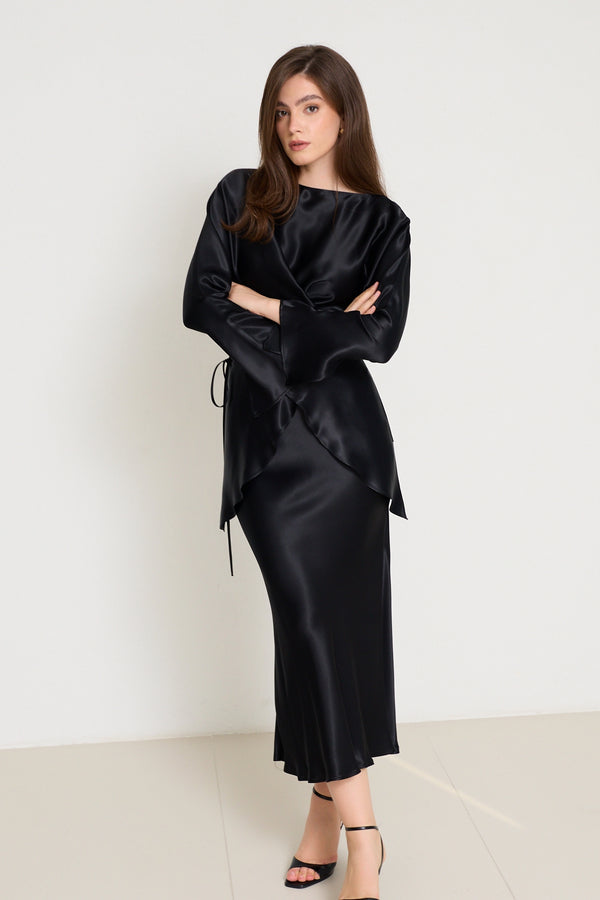 Setre Tie-Waist Detailed Long Sleeve Blouse Black