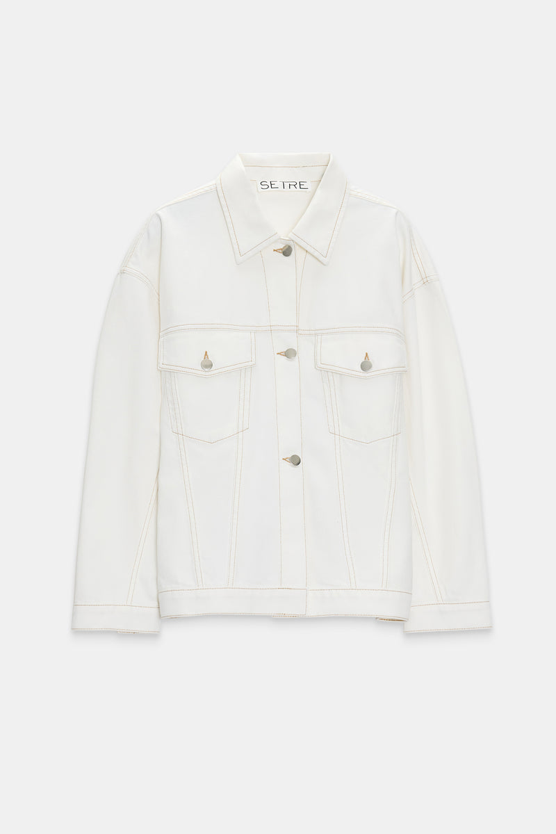 Setre Cotton Denim Jacket With Pocket And Button Detail Ecru