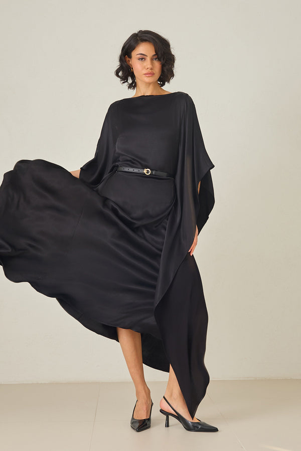 Setre Collar And Sleeve Detailed Belted Dress Black