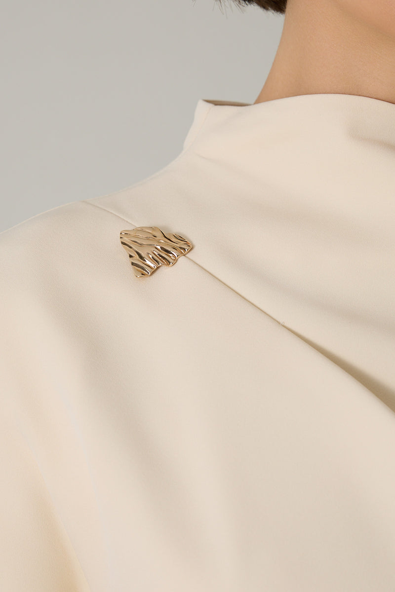 Setre One Shoulder Detailed Full Cut Midi Length Dress Cream