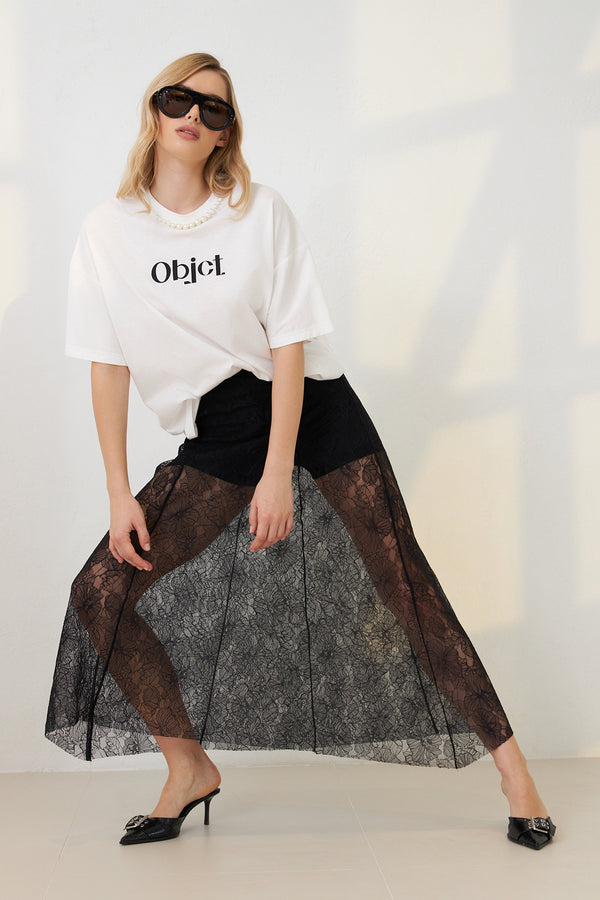Setre Transparent And Lace Detailed Skirt Black