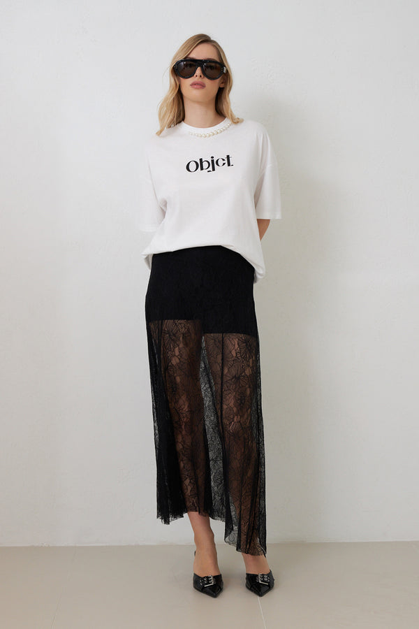 Setre Transparent And Lace Detailed Skirt Black