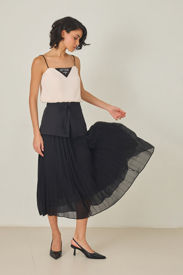 Setre Pleated With Zippered Tie Detailed Long Skirt Black